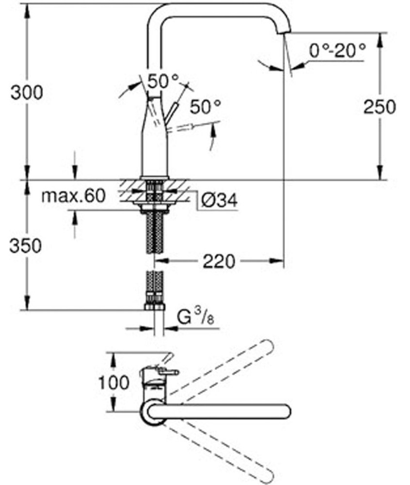 Grohe Essence 30269DA0 Габаритные размеры