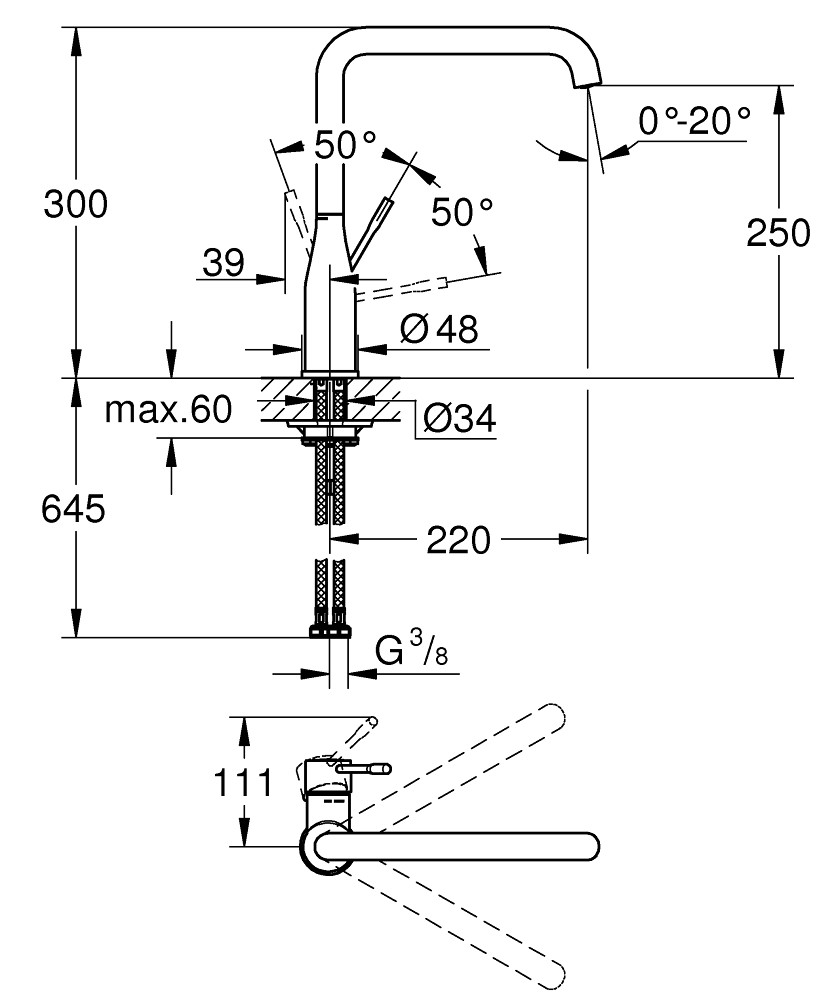 Grohe Accent 30423000 Габаритные размеры