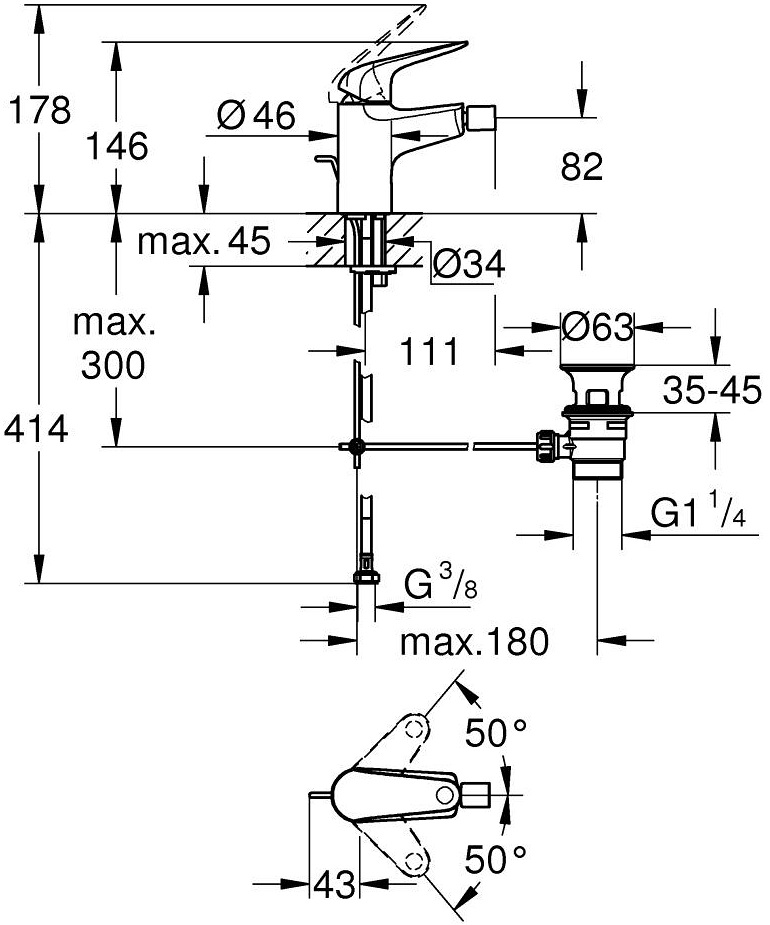 Grohe QuickFix Swift (24332001) Габаритні розміри