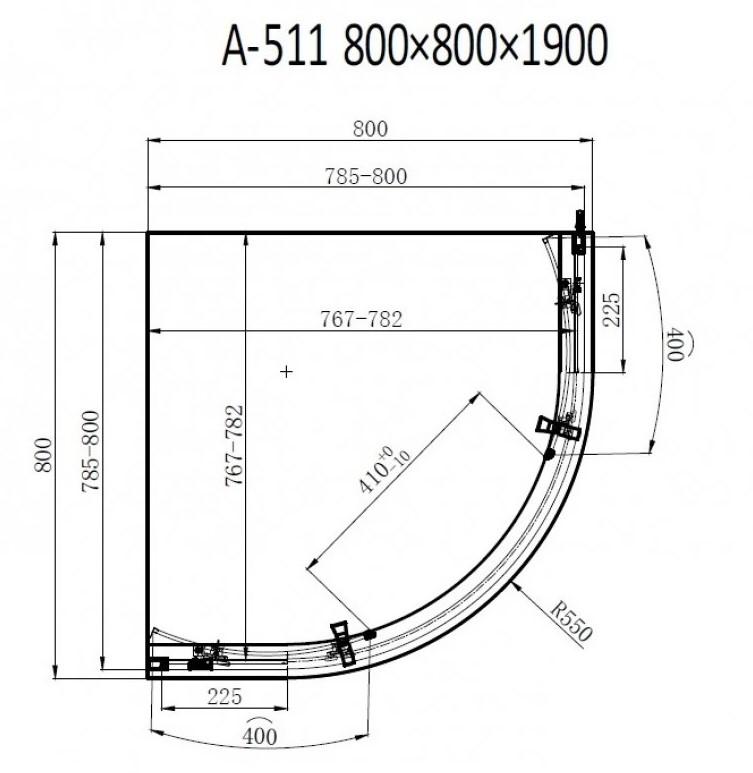 Dusel A-511 80x80x190 прозоре Габаритні розміри