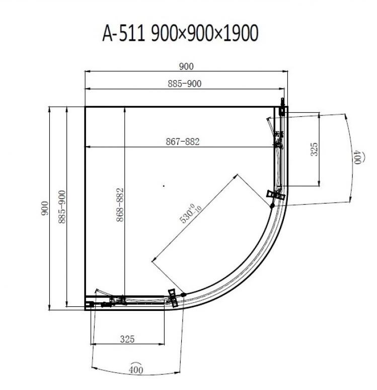 Dusel A-511 90x90x190 тонированное Габаритные размеры