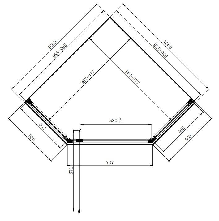 Dusel DL197H Chrome 1000x1000x1900 Габаритные размеры