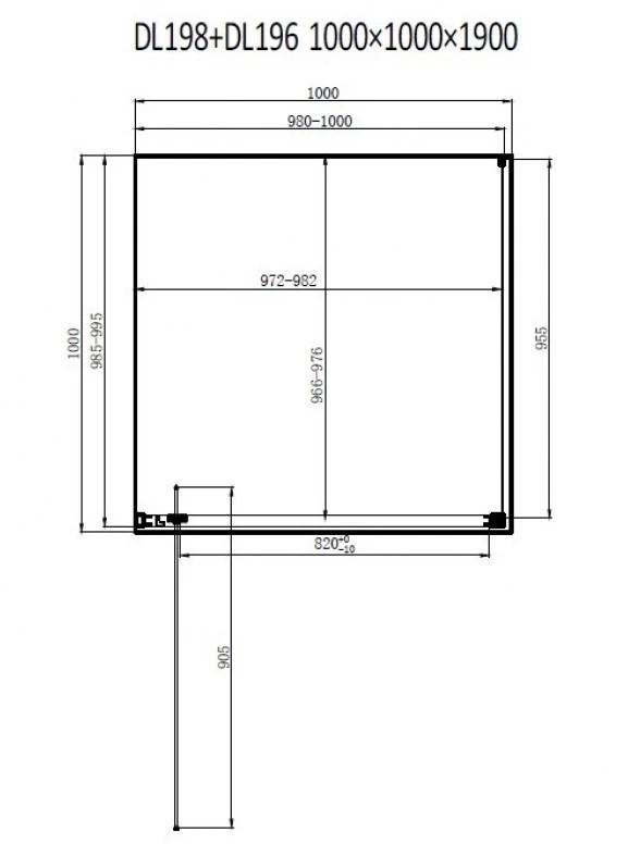 Dusel DL198B+DL196B Black Matt 1000x1000x1900 Габаритные размеры