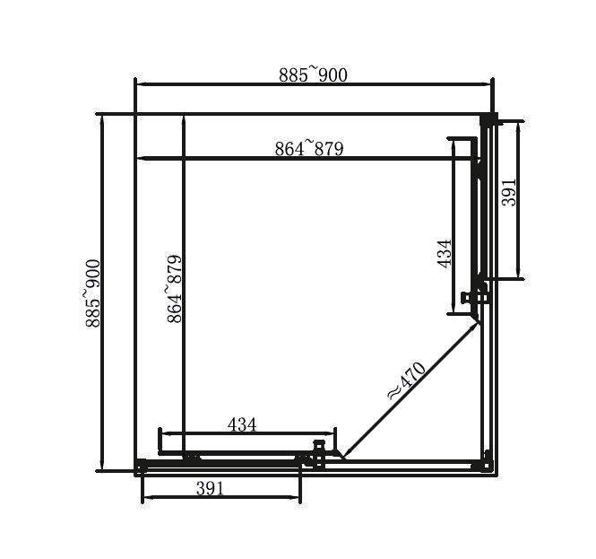 Dusel EF-184B Black Matt 900x900x1900 Габаритные размеры