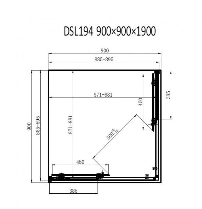Dusel DSL194B Black Matt 900x900x1900 Габаритні розміри