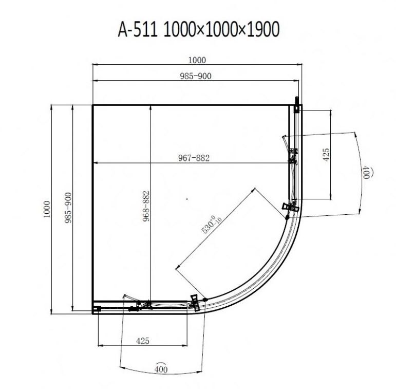 Dusel A-511 100x100x190 тонированное Габаритные размеры