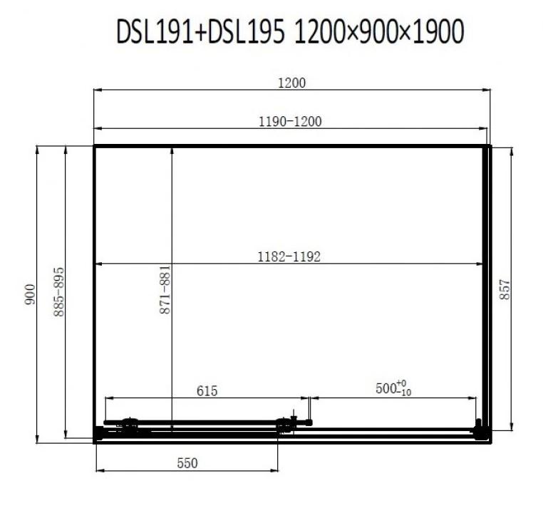 Dusel DSL191B+DSL195B Black Matt 1200x900x1900 Габаритные размеры