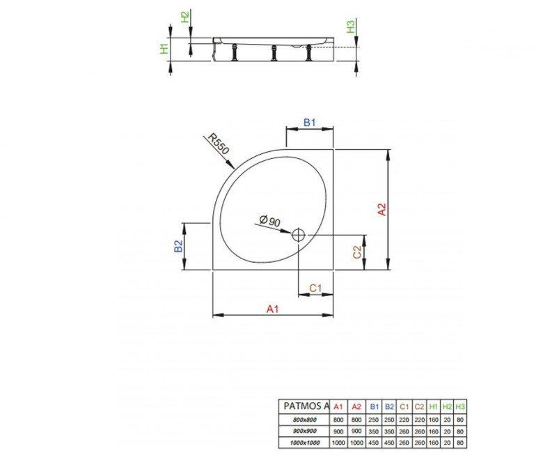 Radaway Torrenta PDJ 90x90 + Patmos A 90x90 (4S99155-03+ 31800-01-05N) Габаритні розміри