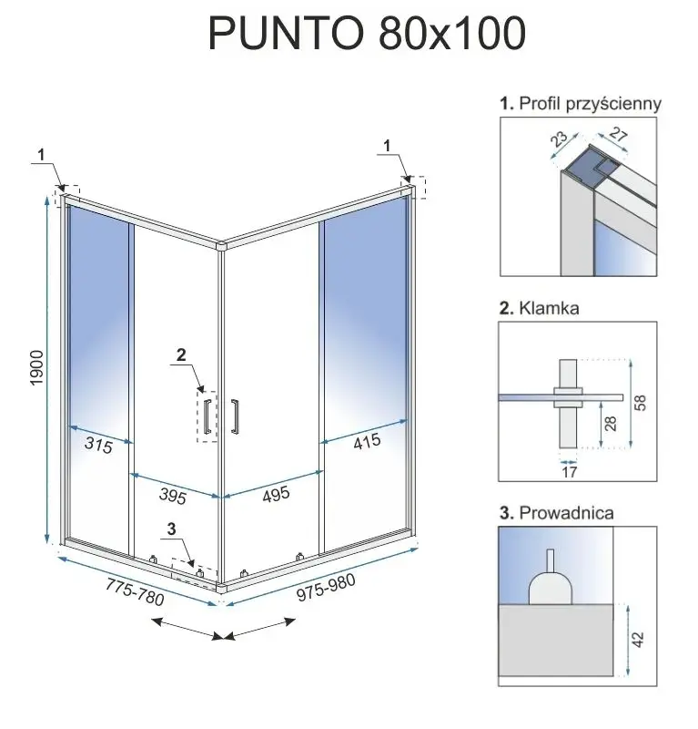Rea Punto 80x100 (REA-K1889) Габаритные размеры