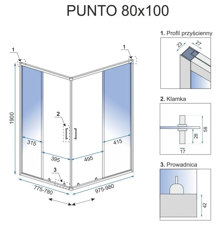 Rea Punto 80x100 black (REA-K4806) Габаритні розміри