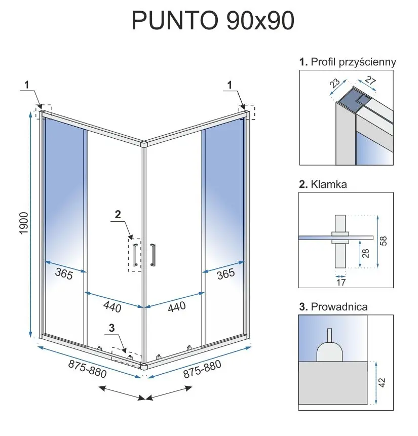 Rea Punto 90x90 black (REA-K4801) Габаритные размеры