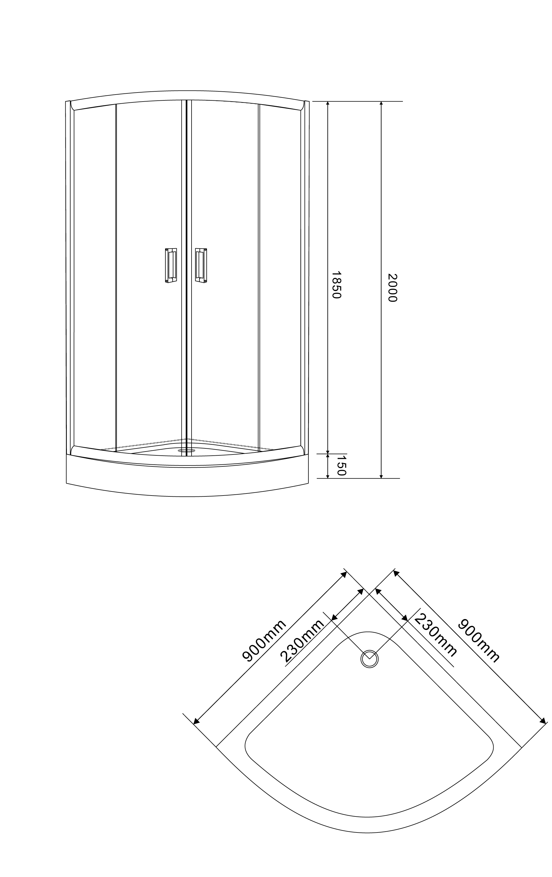 Eger Tisza Bn 90*90*200см (599-021BN) Габаритные размеры