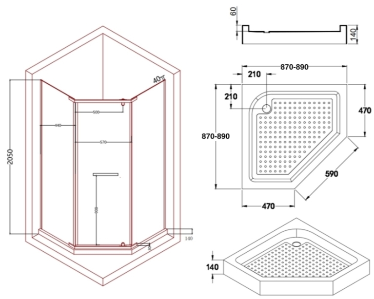 Lidz DOZORCA SC90x90.CRM.LOW.TR (LDSC9090CRMLOWTR) Габаритные размеры