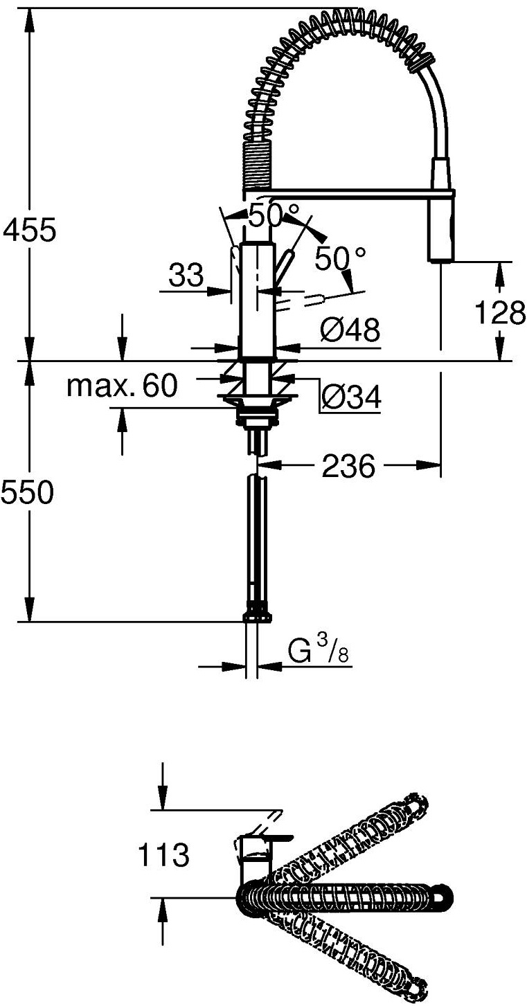 Grohe Via Cosmo (30614000) Габаритные размеры