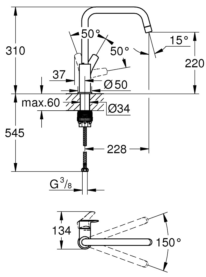 Grohe Via 30568DC0 Габаритні розміри