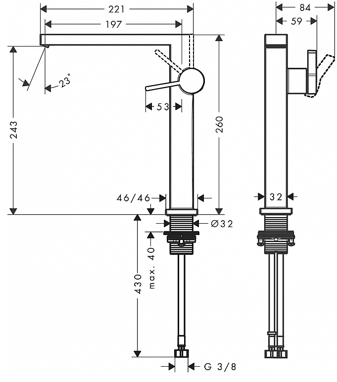 Hansgrohe Tecturis E 73070700 Matt White Габаритні розміри