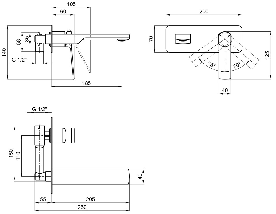 Qtap Slavonice QTSLA3040103DB Black Matt Габаритні розміри