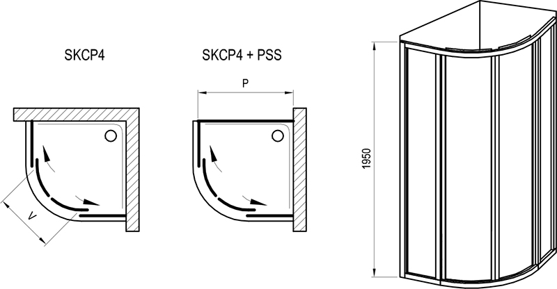 Ravak SKCP4-90 195 Белый Transparent (3117O102Z1) Габаритные размеры