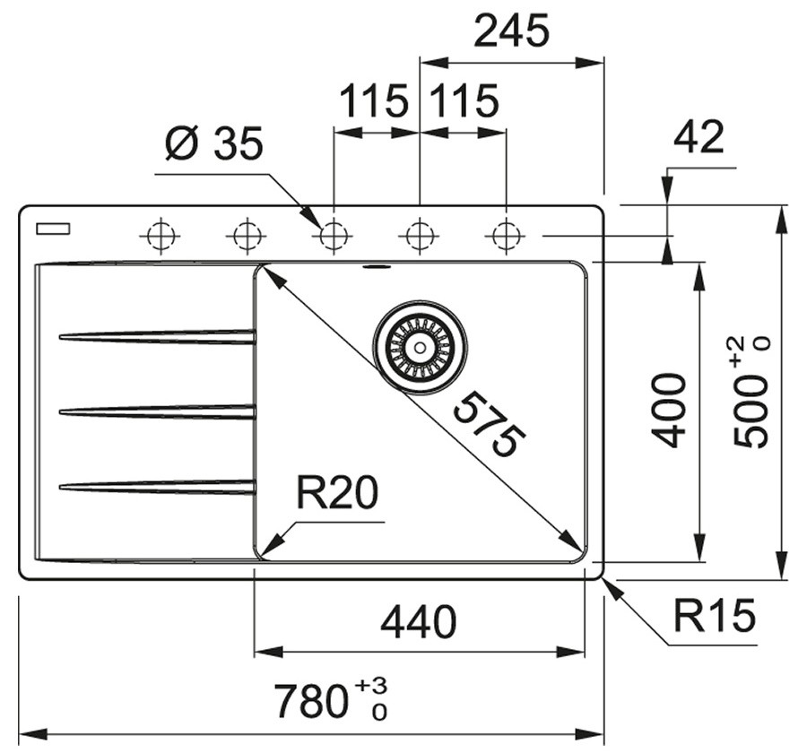 Franke Centro CNG 611-78 TL (114.0630.473) Габаритные размеры