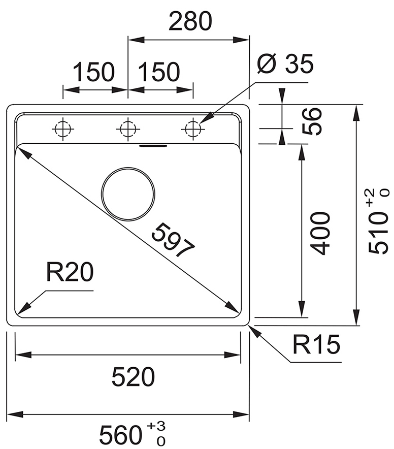 Franke Maris MRG 610-52 TL (114.0668.817) Габаритні розміри