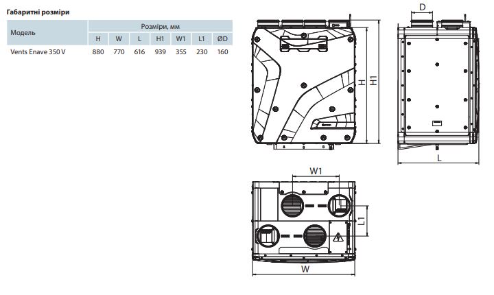 Вентс Enave 350 VE A21 L Габаритні розміри