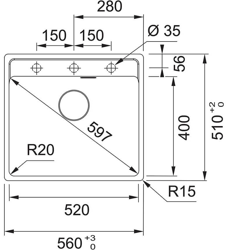 Franke Maris MRG 610-52 TL (114.0668.868) Габаритні розміри