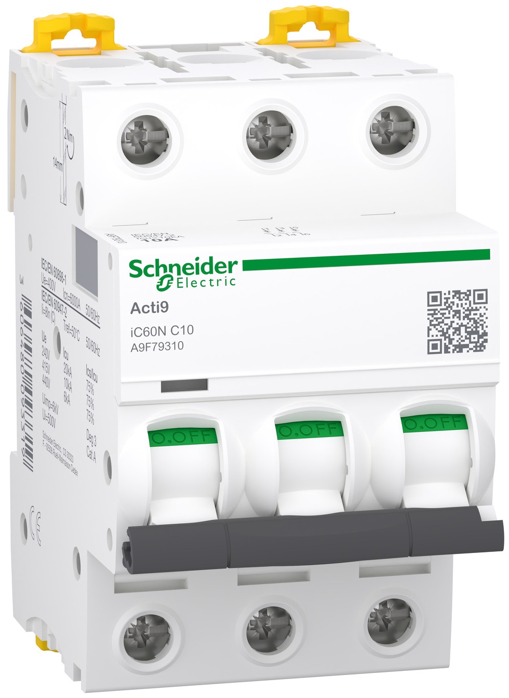 Автоматический выключатель Schneider Electric Acti9 iC60N, 3P, 10A, 6kA, C (A9F79310)