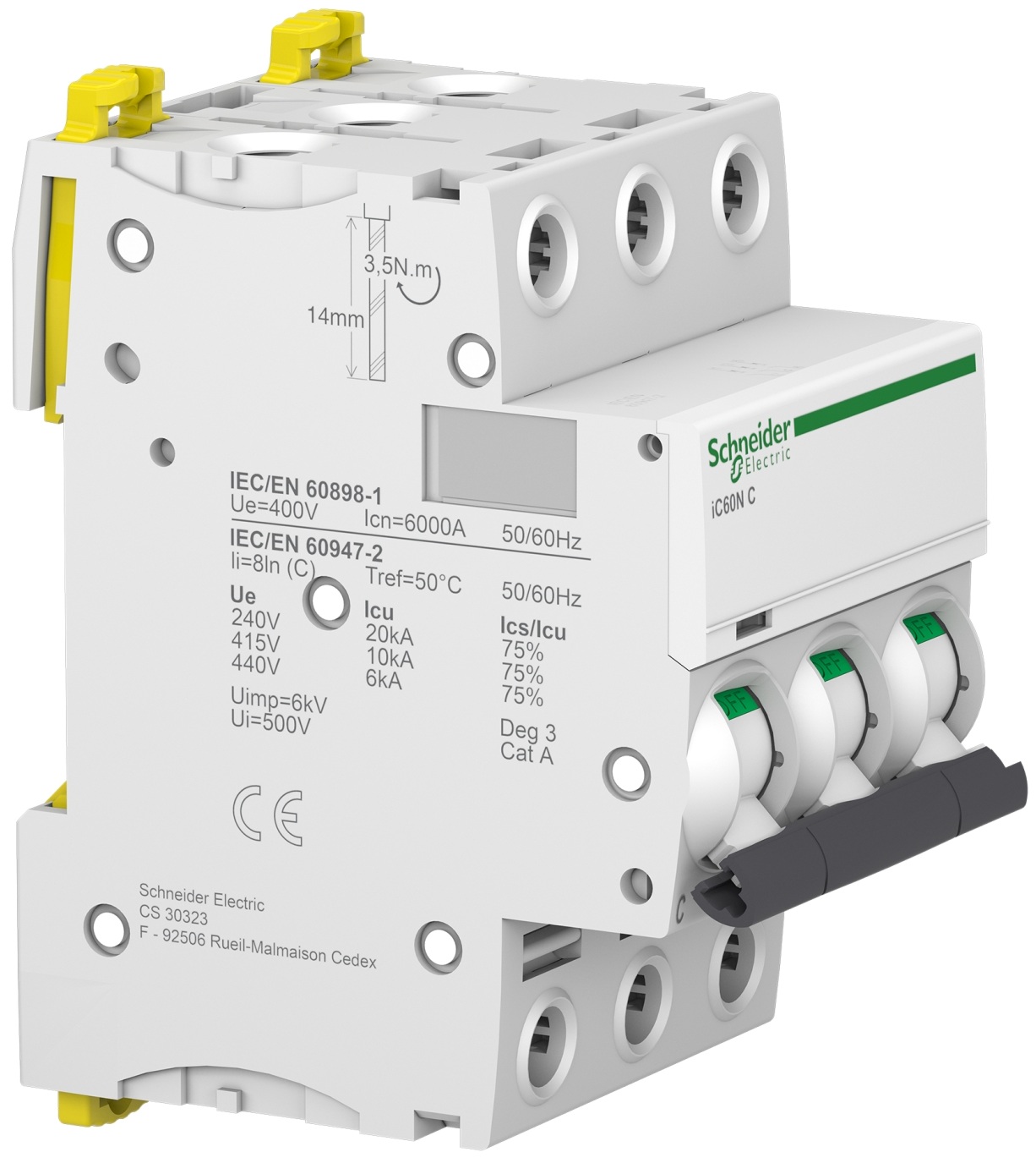 Автоматичний вимикач Schneider Electric Acti9 iC60N, 3P, 50A, 6kA, C (A9F79350) ціна 1702 грн - фотографія 2