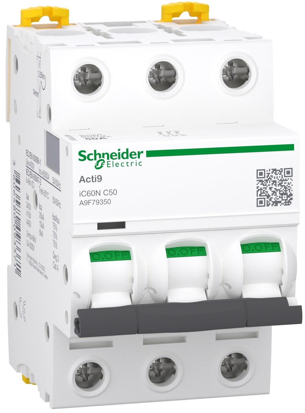 Автоматичний вимикач Schneider Electric Acti9 iC60N, 3P, 50A, 6kA, C (A9F79350)