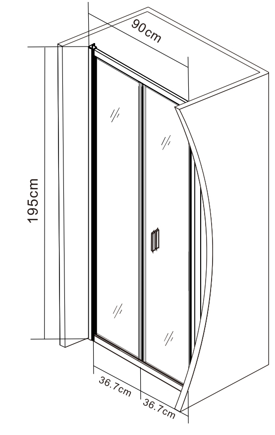 AM.PM Gem W90UG-090-1F-195BT 90х195 Габаритные размеры