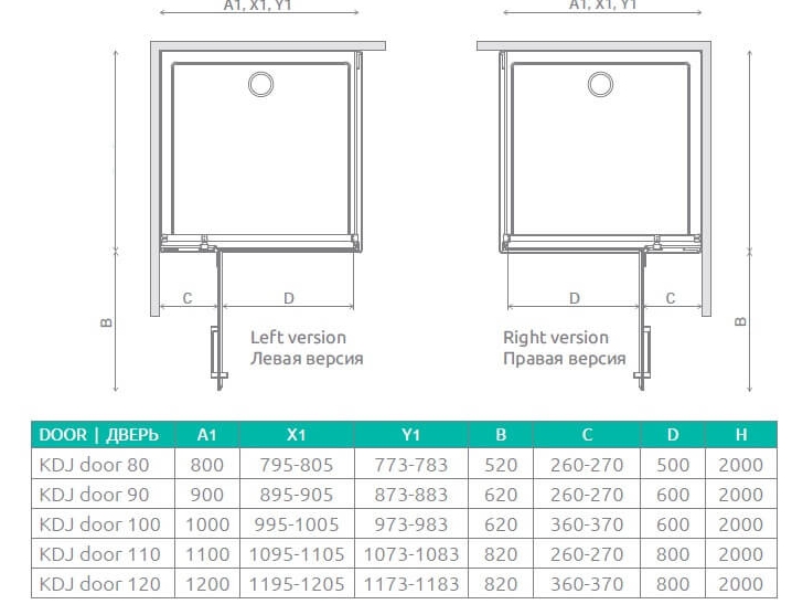 Radaway Euphoria KDJ 27x200 (383241-01L) Габаритные размеры