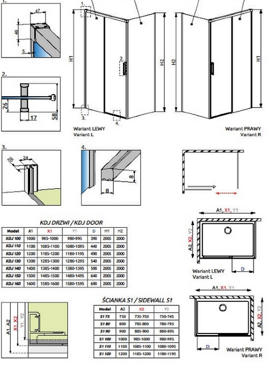 Radaway Idea Black S1 80x200 (387051-54-01L) Габаритные размеры