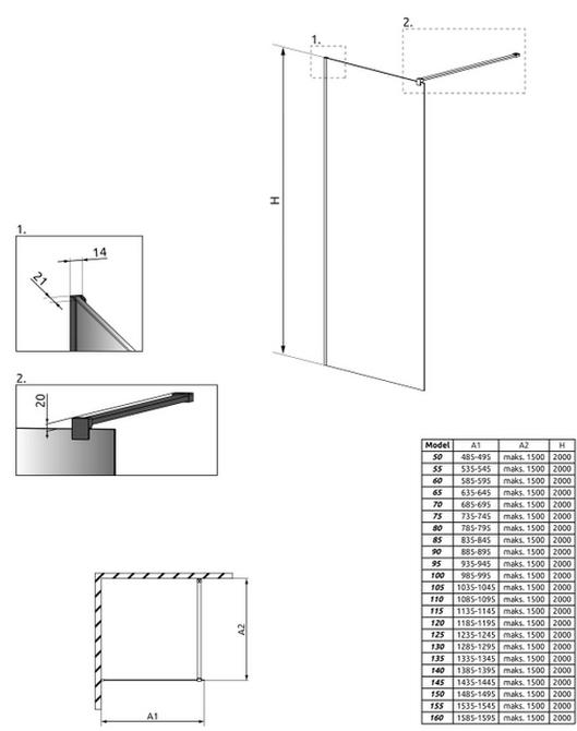 Radaway Modo New Black II 120x200 (389124-54-01) Габаритные размеры