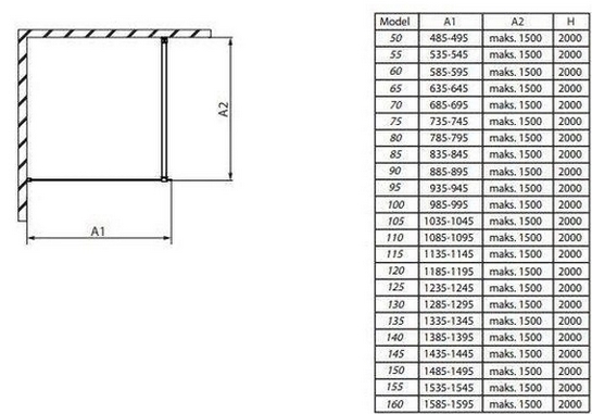 Radaway Modo New II 125x200 (389125-01-01) Габаритные размеры