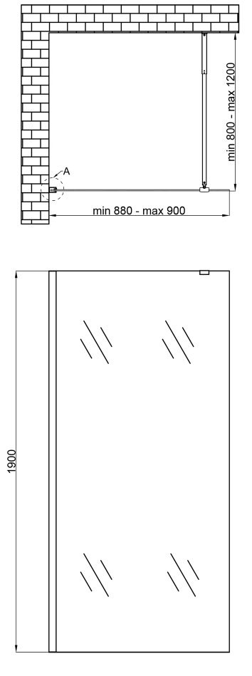 Q-tap Walk-In Standard CRM209.C8 90х190 Габаритные размеры