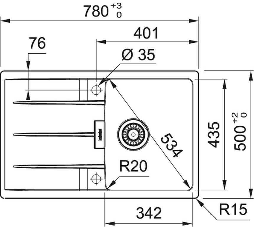 Franke Centro CNG 611-78 (114.0701.812) Габаритные размеры