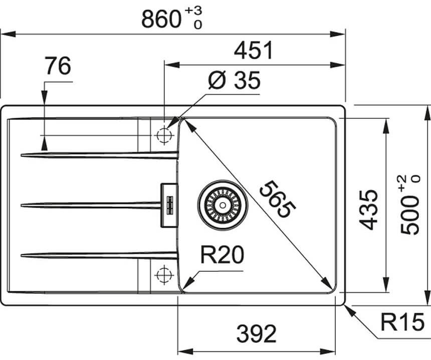 Franke Centro CNG 611-86 (114.0701.820) Габаритные размеры