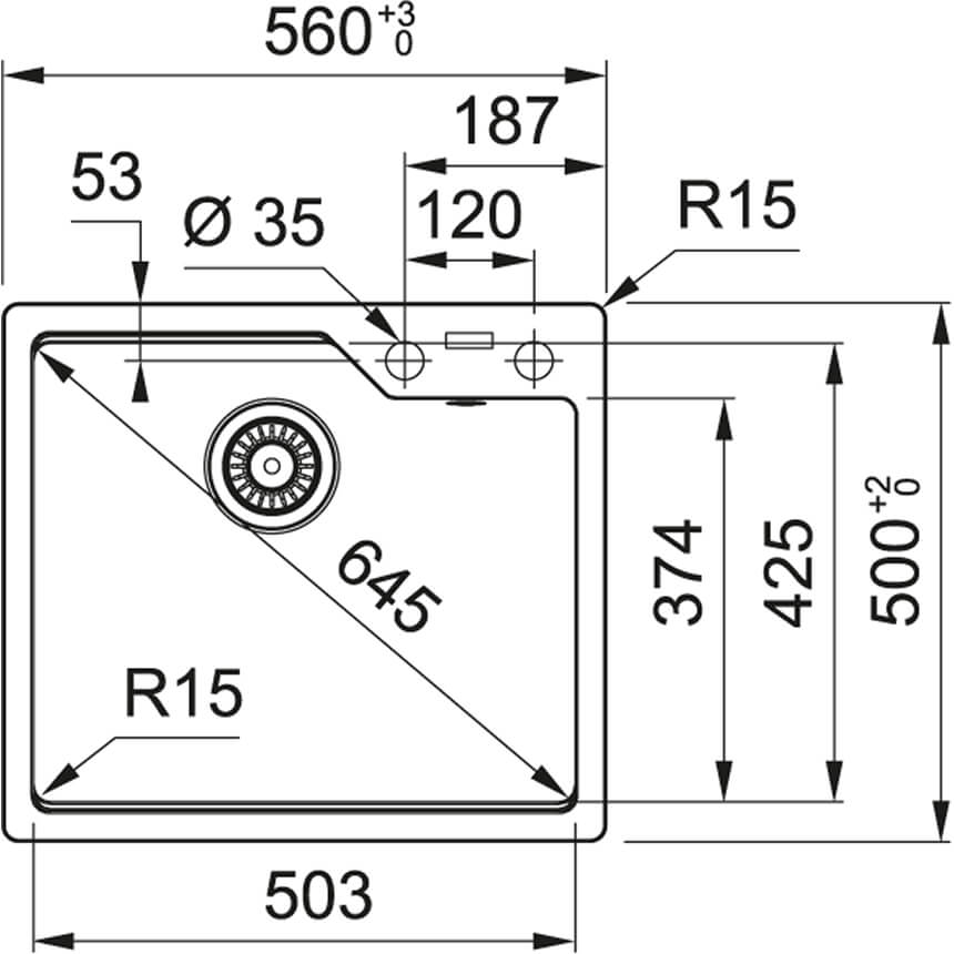 Franke Urban UBG 610-56 (114.0716.705) Габаритні розміри