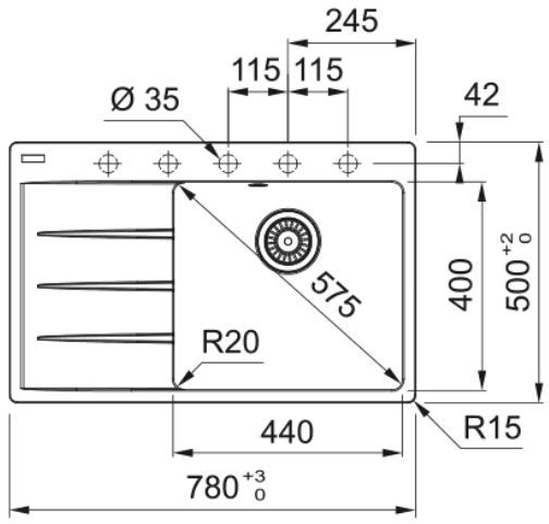 Franke Centro CNG 611-78 TL (114.0716.710) Габаритные размеры