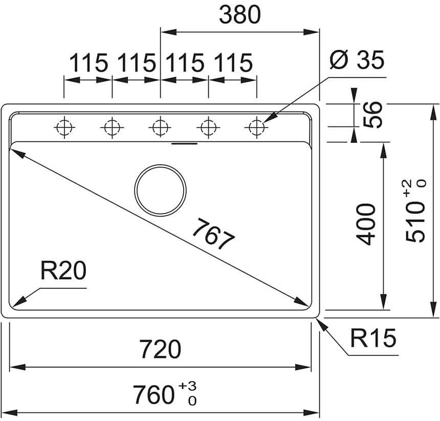 Franke Maris MRG 610-72 TL (114.0720.005/114.0661.770) Габаритні розміри