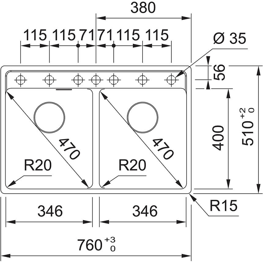 Franke Maris MRG 620 TL (114.0720.011/114.0661.784) Габаритные размеры