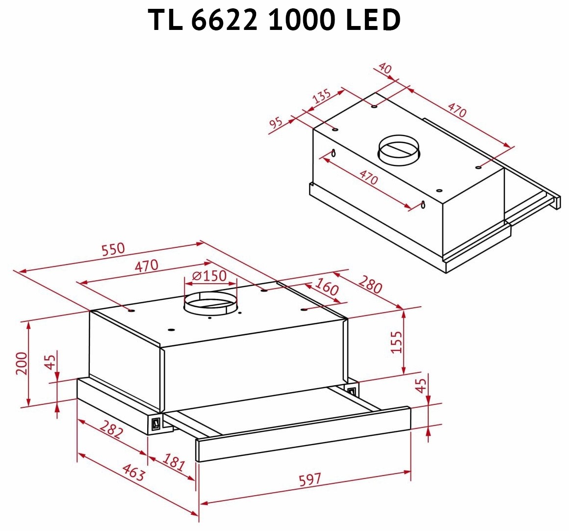 Perfelli TL 6622 Full BL 1000 LED Габаритные размеры