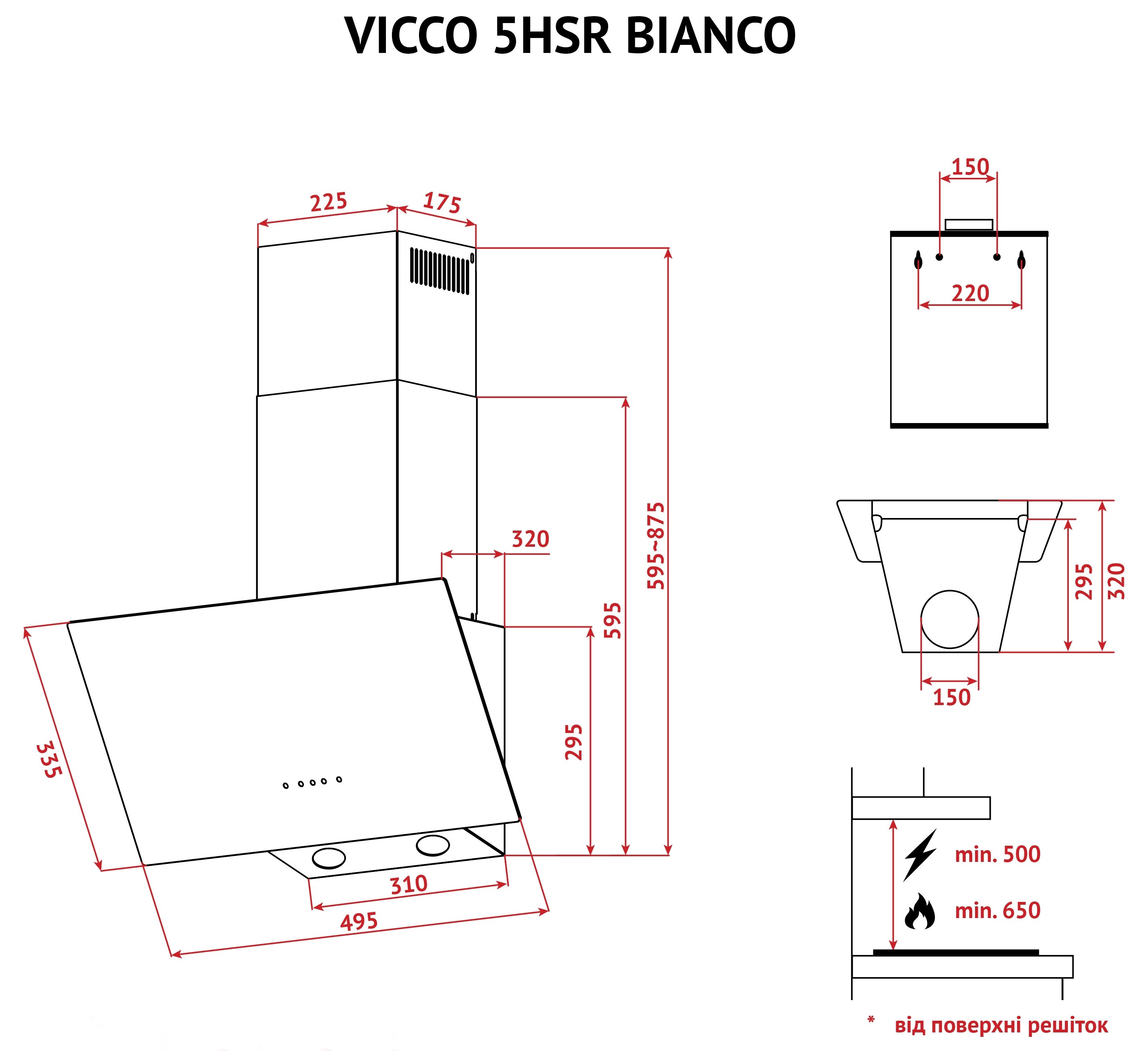 Perfelli Vicco 5HSR Bianco Габаритні розміри