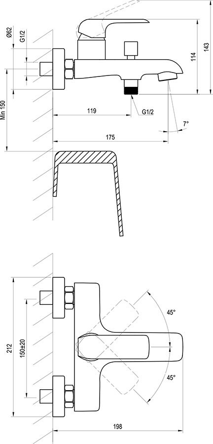 Ravak Flat FL 022.00 (X070119) Габаритные размеры