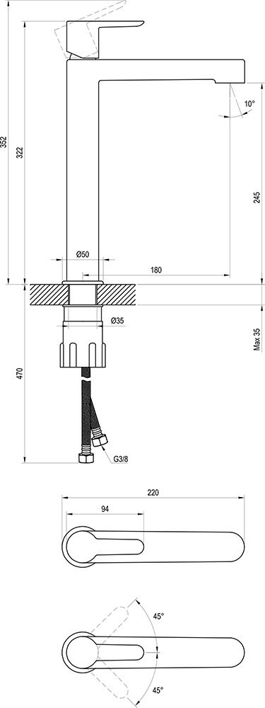 Ravak Puri PU 015.00 (X070114) Габаритные размеры