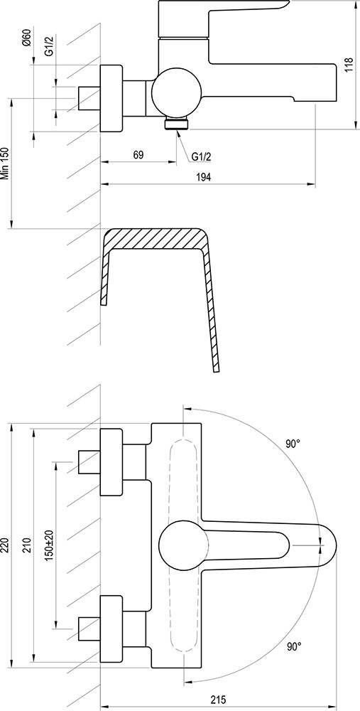 Ravak Puri PU 022.20 (X070185) Габаритні розміри