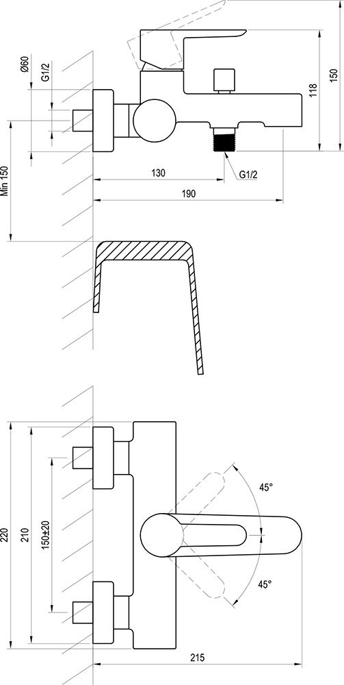 Ravak Puri PU 022.21 (X070192) Габаритні розміри