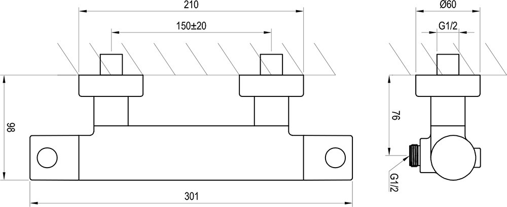 Ravak Puri PU 033.00/150 (X070116) Габаритные размеры