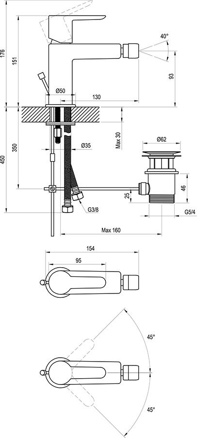 Ravak Puri PU 055.00 (X070144) Габаритні розміри