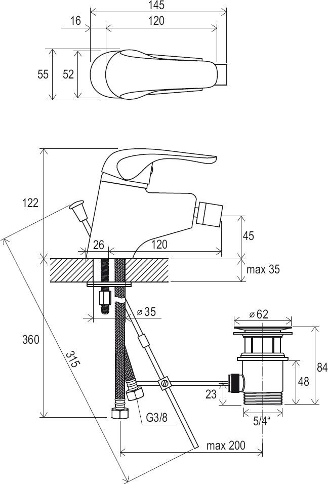 Ravak Rosa RS 055.00 (X070013) Габаритні розміри